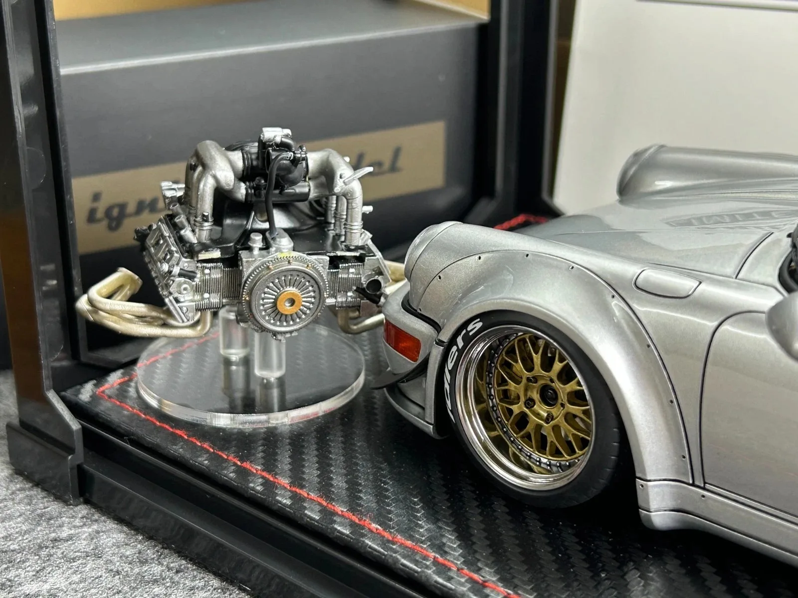 Modelo de ignição IG 1/18 911 RWB 964 prata com motor IG2467 modelo de resina