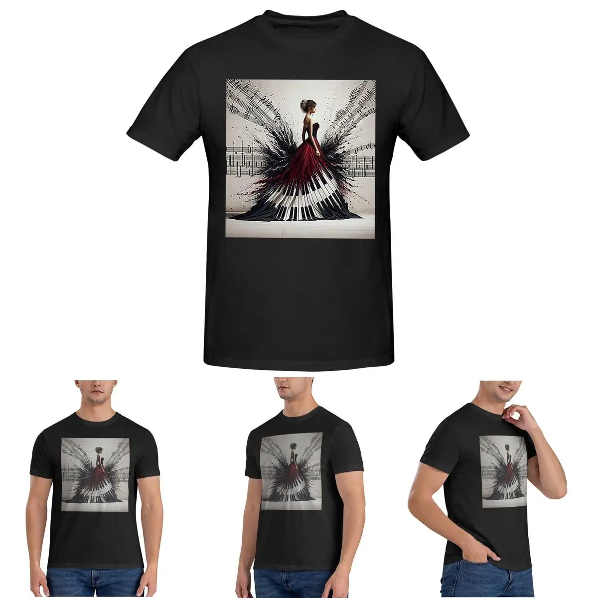 

Красивая леди фортепиано музыкальные ноты, волнистая классическая футболка для мужчин, хлопковая футболка большого размера, мужская летняя одежда с коротким рукавом и круглым вырезом