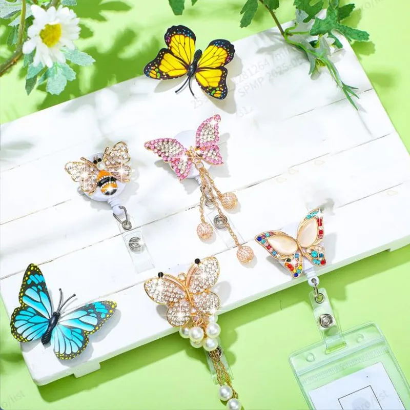 

Butterfly Alloy Retractable Badge Reel Metal Clip Anti-Loss ID Card Holder Reel Pull Extender for Work Lanyar Office Supplies