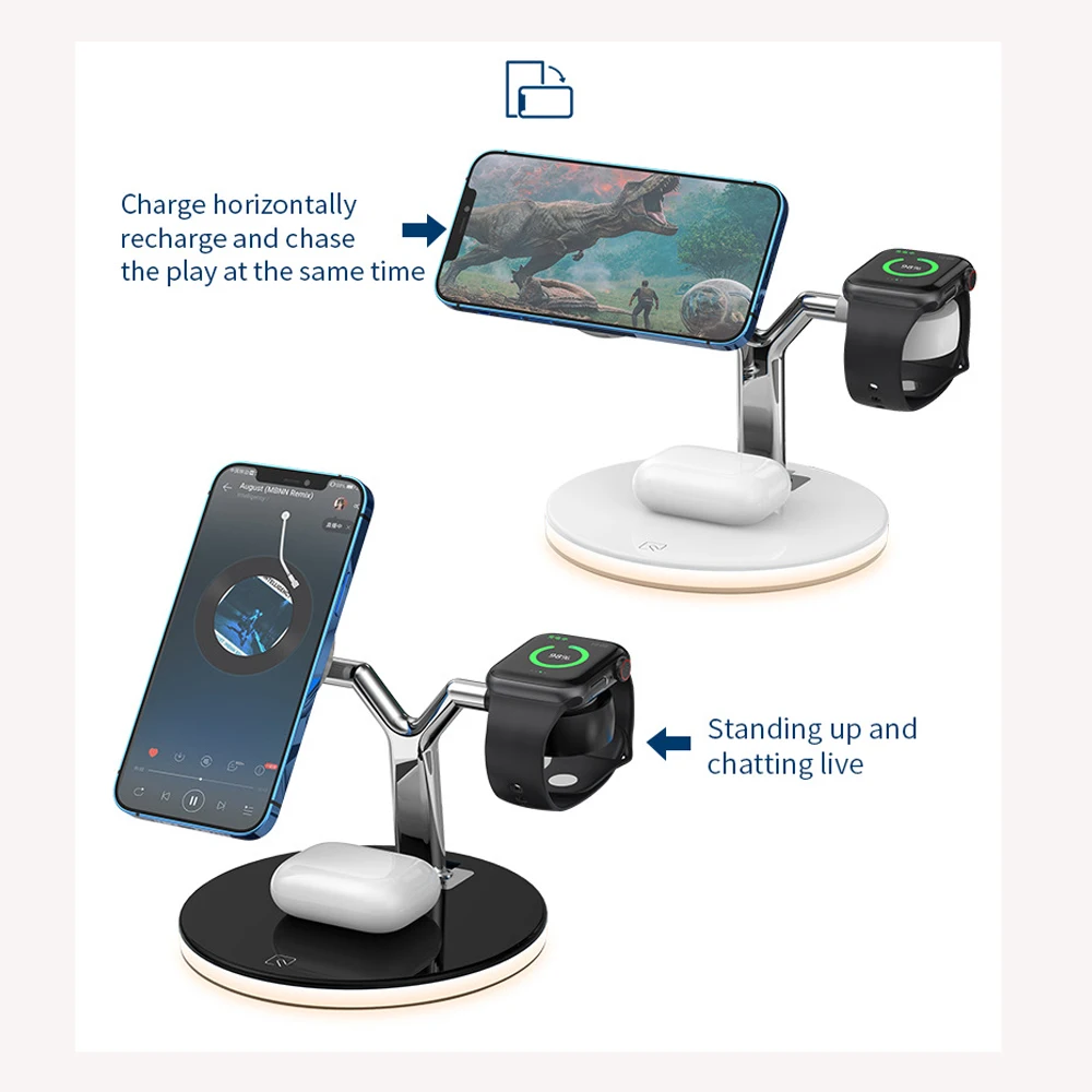 محطة شحن لاسلكية 3 في 1 لأجهزة Apple Mag-safe حامل شاحن مغناطيسي سريع لهاتف iPhone 16/15/14/13 Pro Max Series Watch Airp