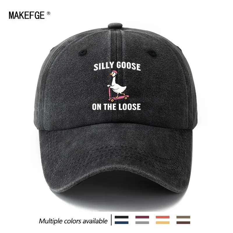 Unisex Fashion Versatile Printed SILLY GOOSE ON THE LOOSE Baseball Cap, Classic Retro Washed Outdoor Lightweight Curved Brim Hat
