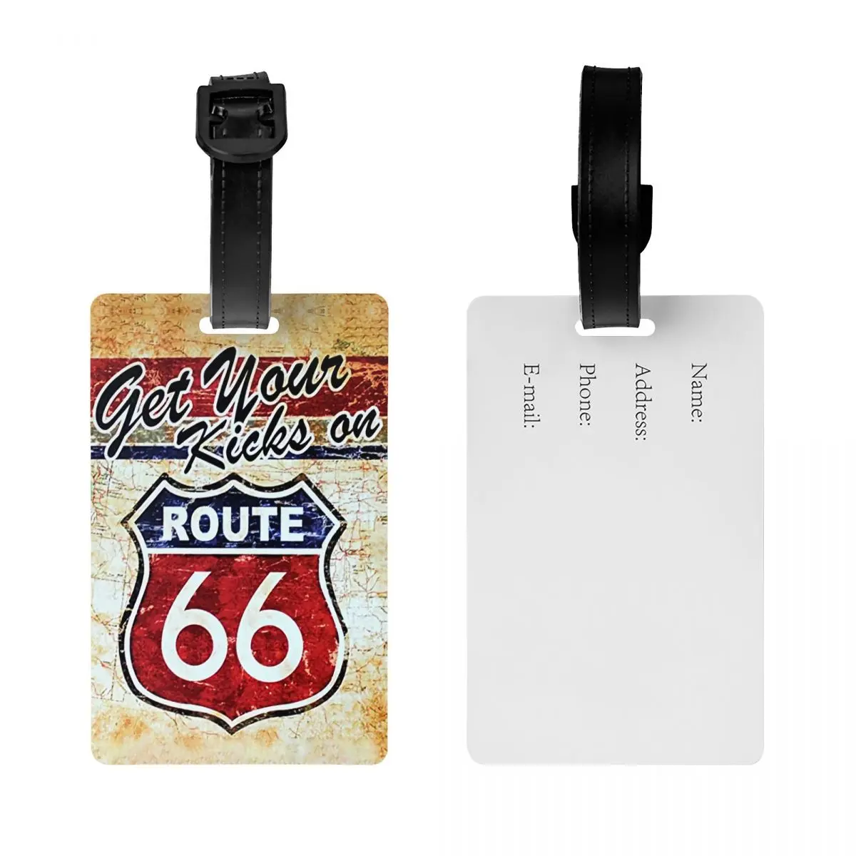 Etiqueta de bagagem personalizada American Road Route 66 para malas, capa de privacidade, nome, cartão de identificação