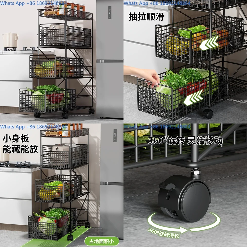 

Kitchen Gap Shelf Multilayer Vegetable Basket Rolling Cart with Drawer Storage Rack