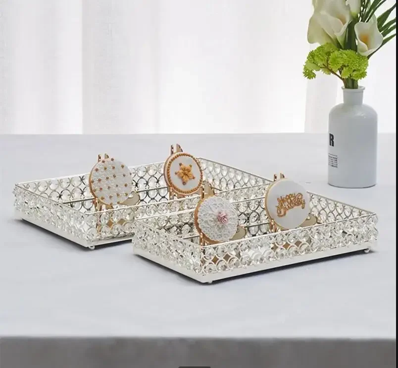 

Crystal Metal Storage Tray Living Room Desktop Cup Jewelry Storage Ornament Nordic Home Rectangular Storage Tool Mirror Tray