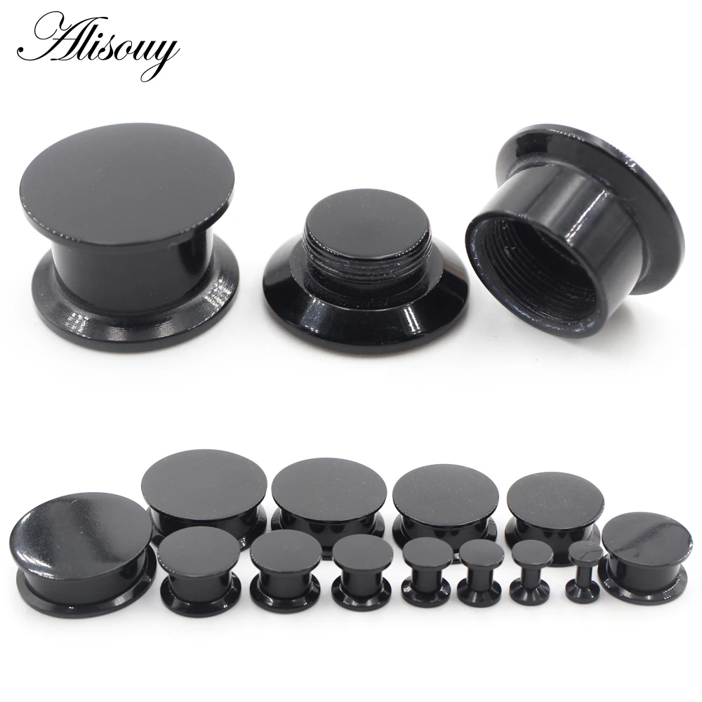 Alisouy 2PC Black Acrylic Internal Thread Double Flared Ear Tunnel Plugs Expander Stretcher Gauges 3-24mm Body Piercing Jewelry
