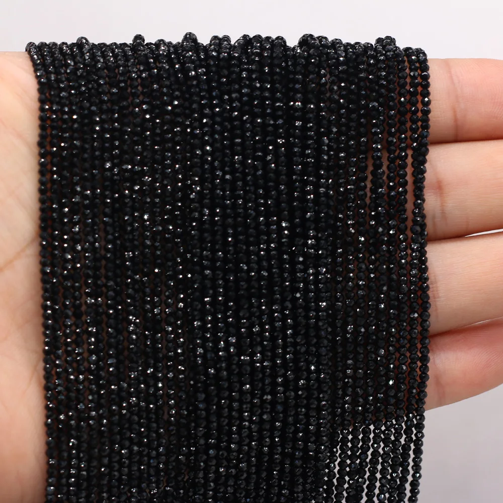 Round Beads Facete Small Veads Natural Stones Spinel Black Loose Bead for Women Jewelry Making DIY Bracelet Necklace 38CM