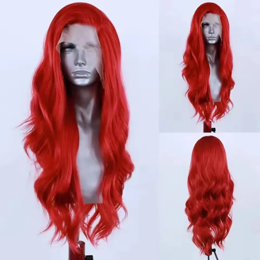 

13x4 Красный Парик Фронта Шнурка Длинные Объемные Волны Синтетические Волосы Бесклеевые Натуральные Волосы Повседневная Одежда Косплей Парики для Женщин Партии 30 Дюймов