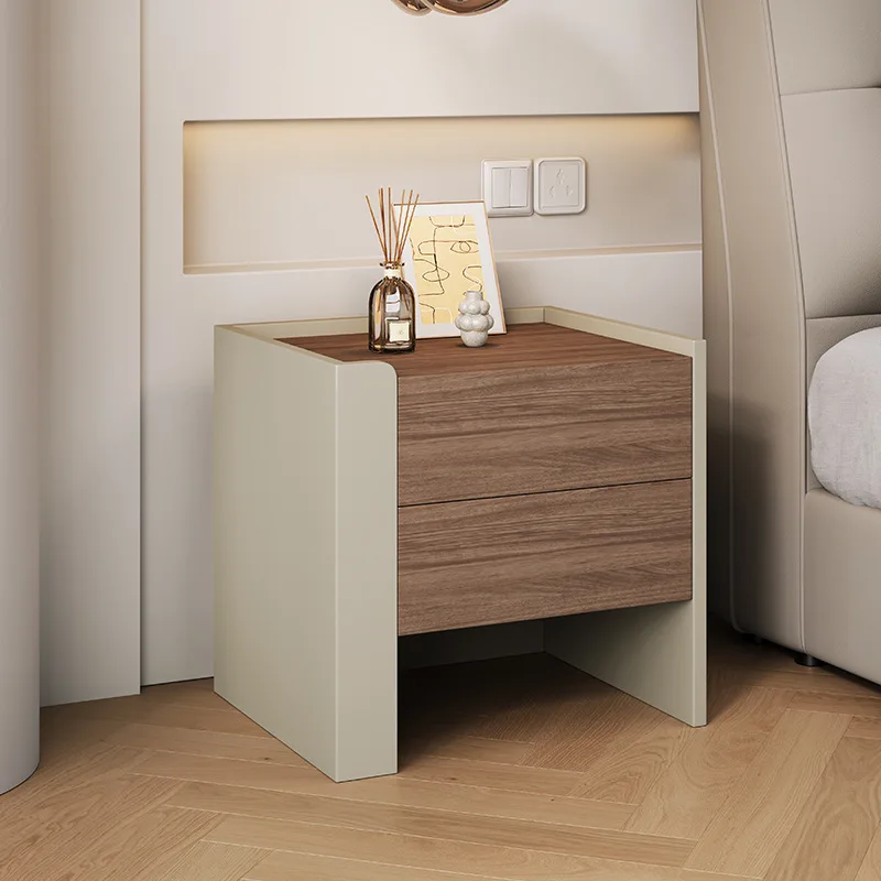 Solid wood bedside table simple modern high-end light luxury bedside locker new walnut grain