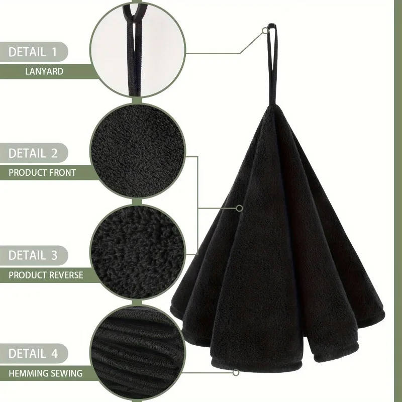 2pcs Bath Towel Coral Fleece Soft Skin Friendly Round Hair Wrap Towel Spa Salon Portable Hanging Cleaning Towel