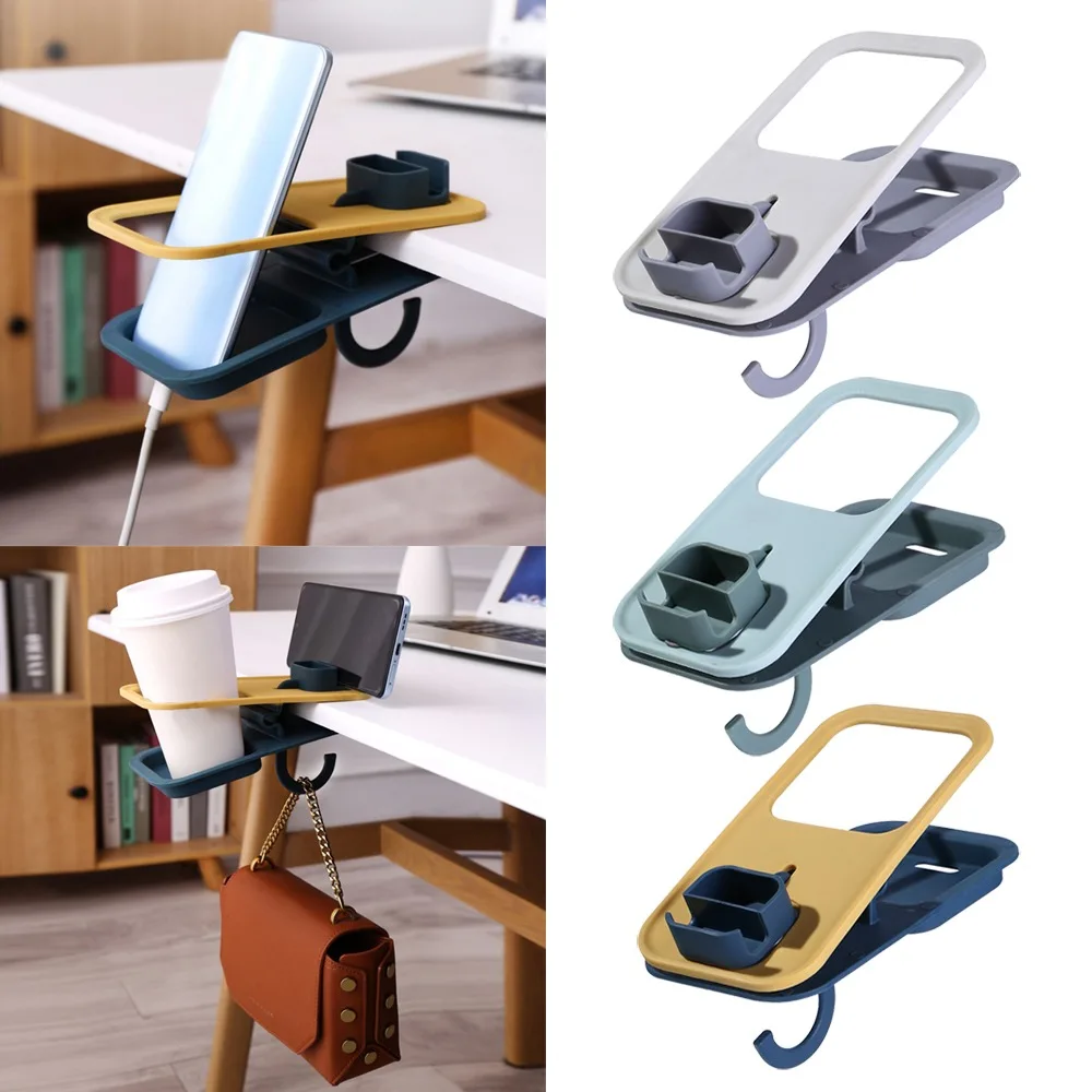 New Plastic Table Cup Holder Table Side Punch-free Desk Fixed Cup Holder Anti Spill Multi-functional Desk Storage Organizer Desk