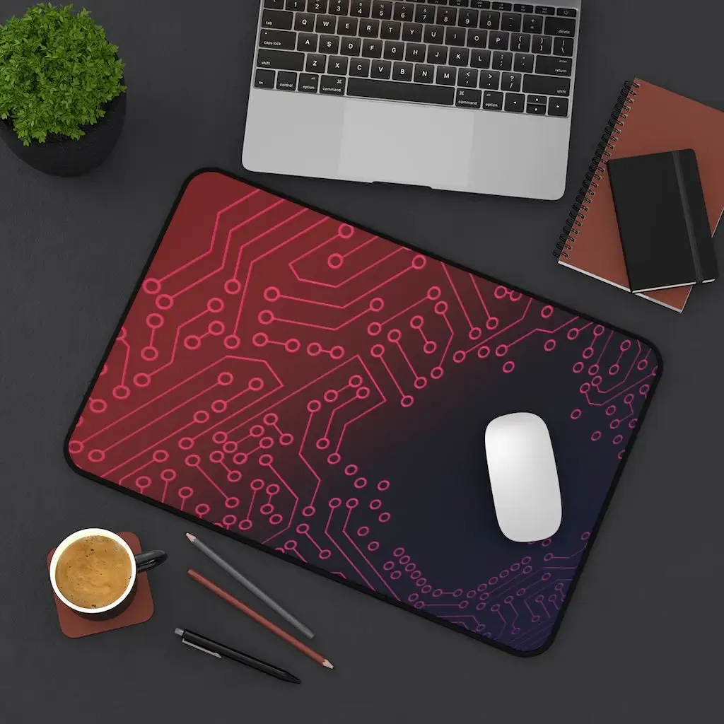 Red Motherboard Pattern Exquisite Desk Mat, Artistic Aesthetic Office Decoration, Minimalist Style Enthusiast Gift, Gamer Mat
