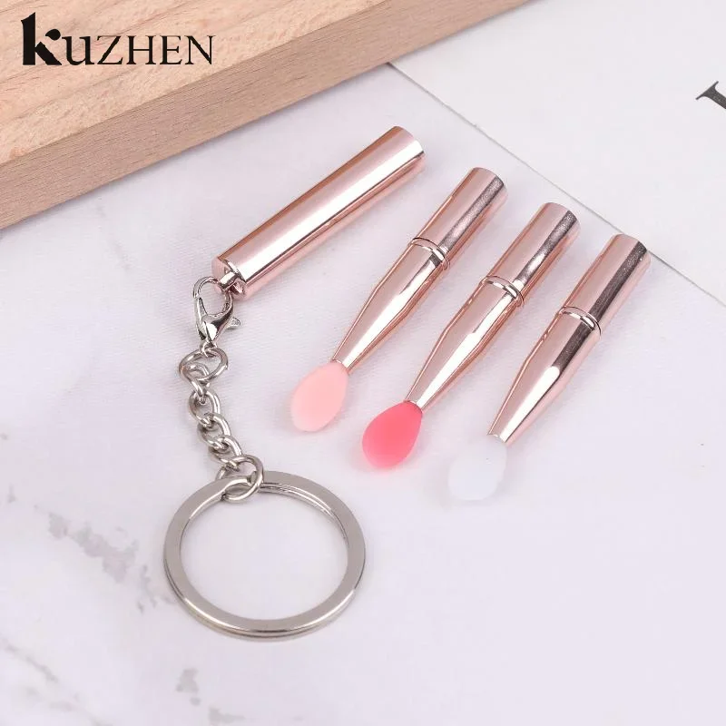 1 pz pennello per labbra in silicone multifunzionale portatile con portachiavi coperchio rossetto antipolvere pennello per rossetto pennello per ombretto