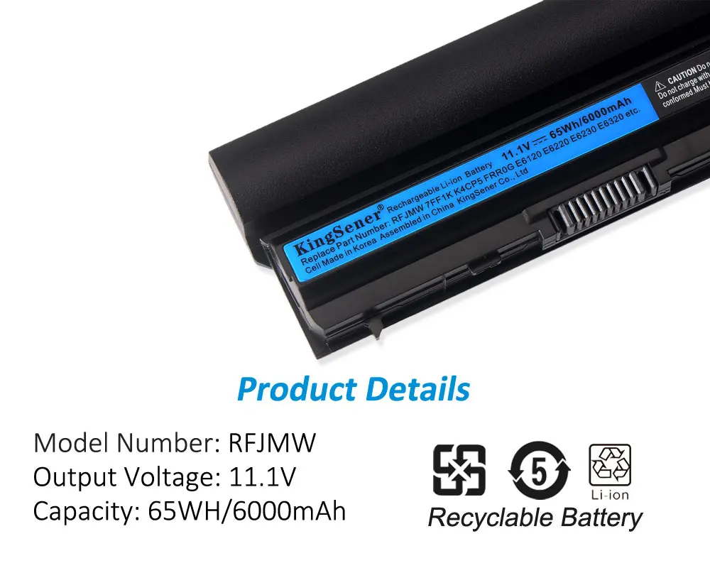 Batteria per Laptop KingSener Korea Cell RFJMW 7 ff1k per DELL E6320 E6330 E6220 E6230 E6120 FRR0G KJ321 K4CP5 J79X4 P7VRH RFJMW