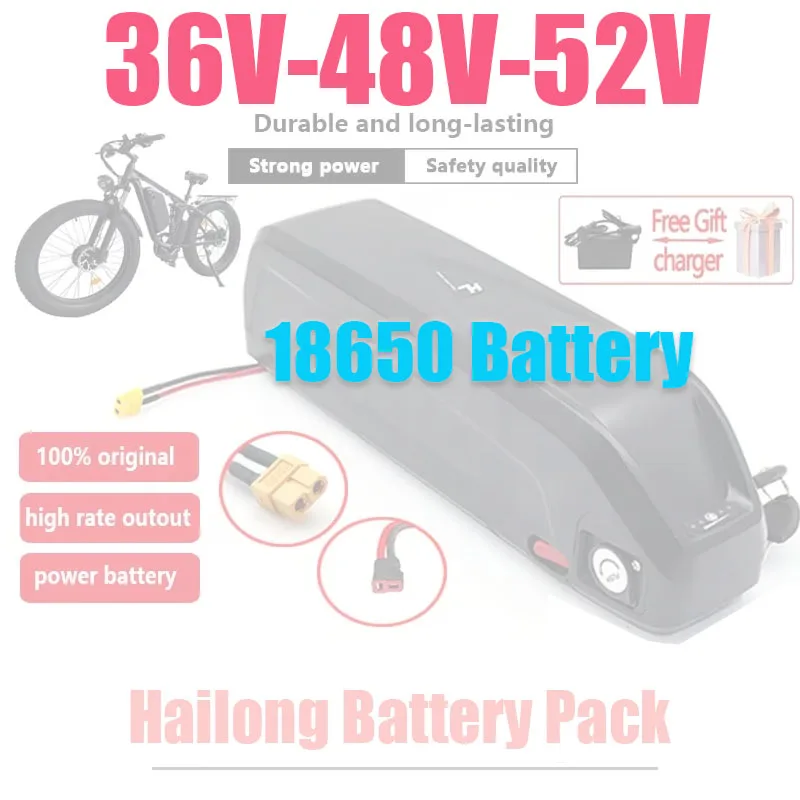Hailong 20Ah 18650 Cell Battery Pack 25A BMS for Electric Mountain Bike - 36V 48V 52V Options 350W-1000W Charger Compatible