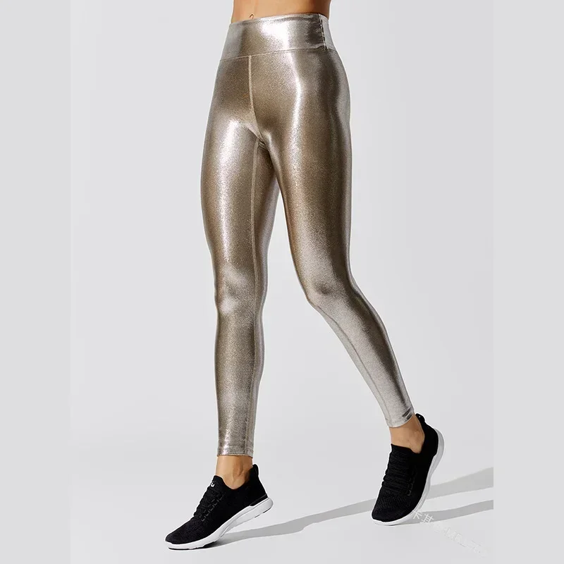 Women\'s Metallic Luster Yoga Pants Leggings Elastic Waist Sexy Shiny Sports Clothing Fitness Leggings High Waist Gym Sportswear