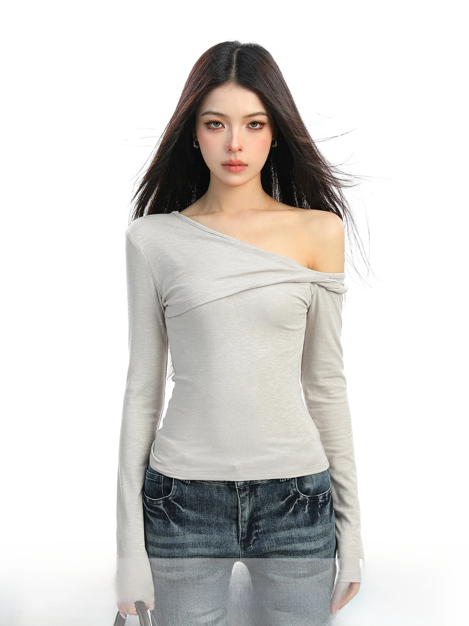 

Женский топ Pure Desire: длинный, приталенный, с перекрученным узором на плечах, в корейском стиле, для весны и осени, сексуальный базовый топ