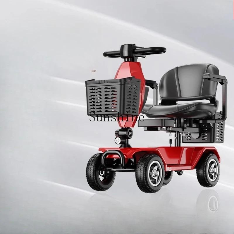 

Four-wheel electric foldable safety moped for the elderly