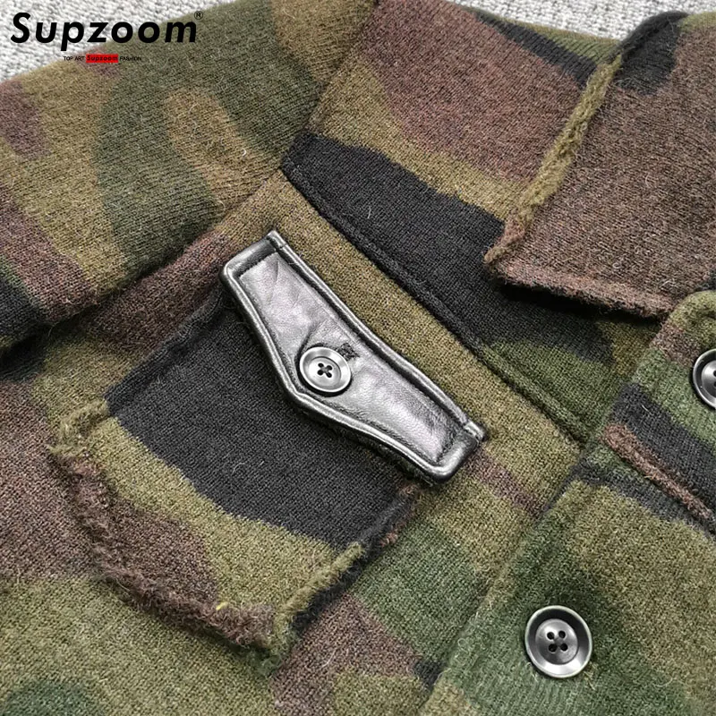 Supzoom-casaco de lã casual espessado, jaqueta quente, design de camuflagem de malha, moda superior, patchwork, nova chegada, inverno, 2023