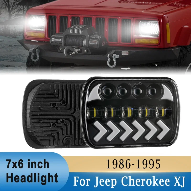 7x6 inch LED Headlight Daytime Running Light DRL for Jeep Wrangler YJ 1986-1995 for Jeep Cherokee XJ 1984-2001 for Toyota Pickup