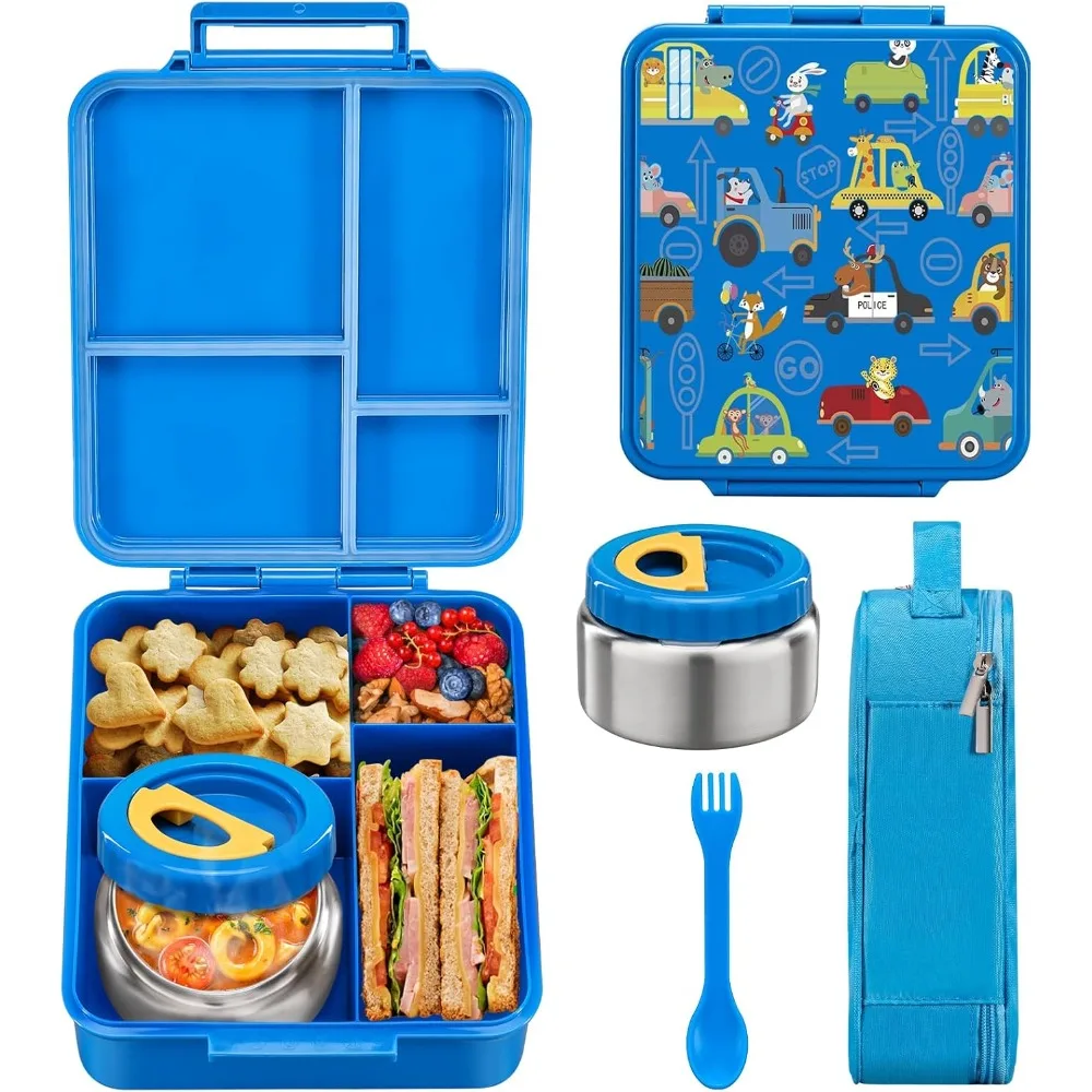 

Bento Lunch Box for Kids With 8oz Soup Thermo, Leakproof Lunch Compartment Containers with 4 Compartment Bento Box,