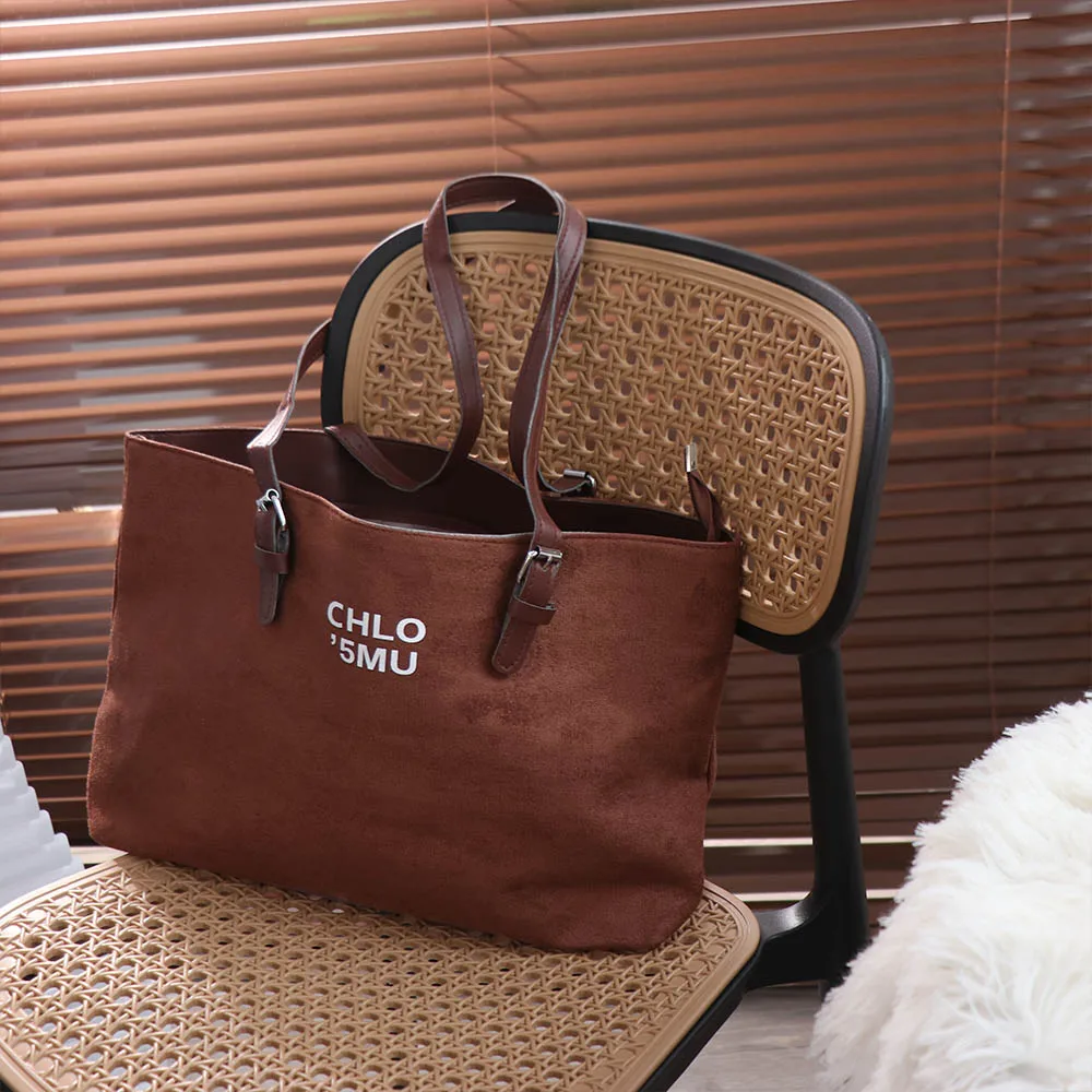 

Fashion Korean Style Pu Tote Bag Handbag Velvet PU Letter Underarm Bag Pure Color Large Capacity Suede Shoulder Bag Girls