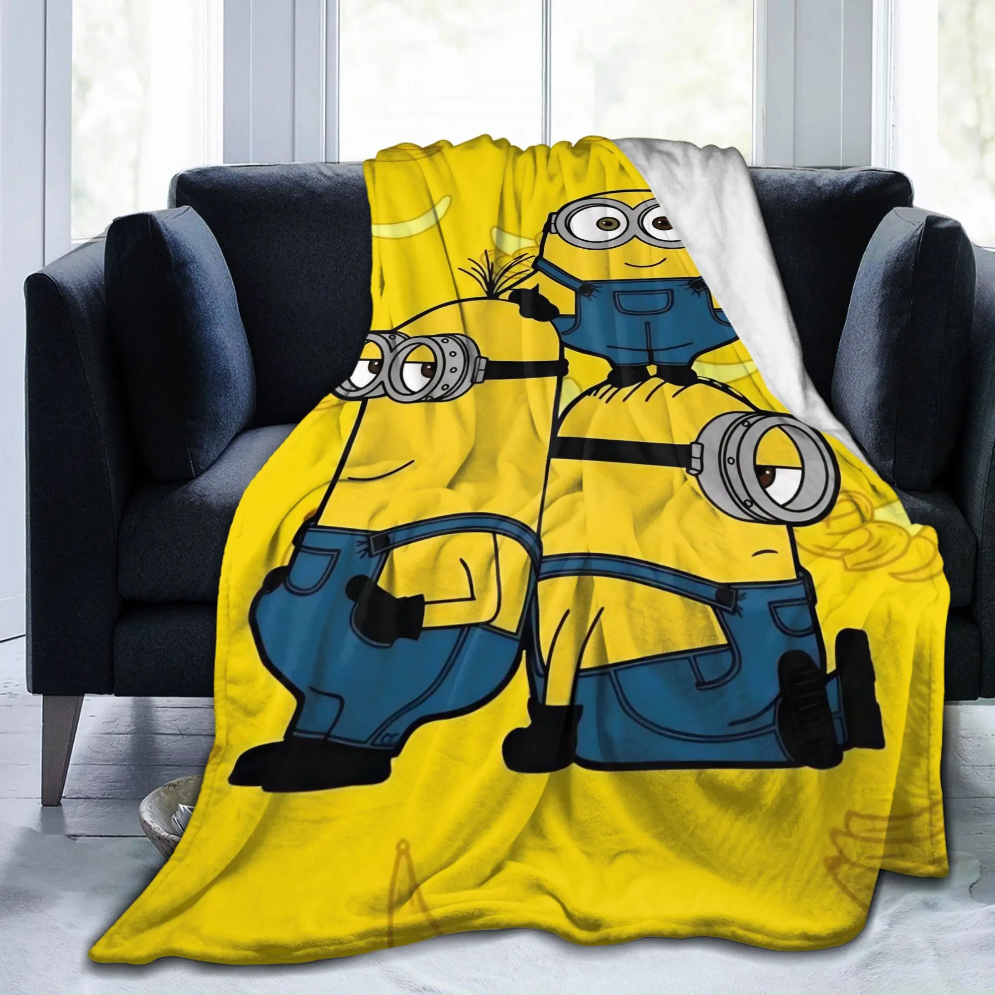 M-Minions-s Banana Cartoon Comedy Blankets Flannel Winter  Multi-function Warm Throw Blankets for Home Travel Plush Thin Quilt