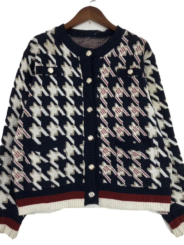 Cardigan de malha pequeno vintage agasalhos ex lã retrô versátil suéter de inverno V-Ne Long Sve Regular Fit Umidade...