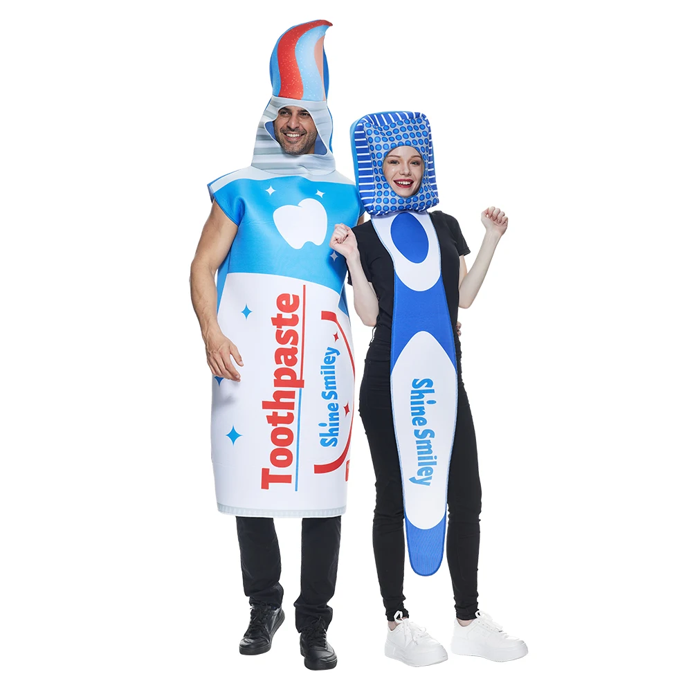 Zahnbürste und Zahnpasta Kostüm Paar Kostüm Halloween für Männer Frauen lustiges Outfit Karneval Ostern Purim Kostüm