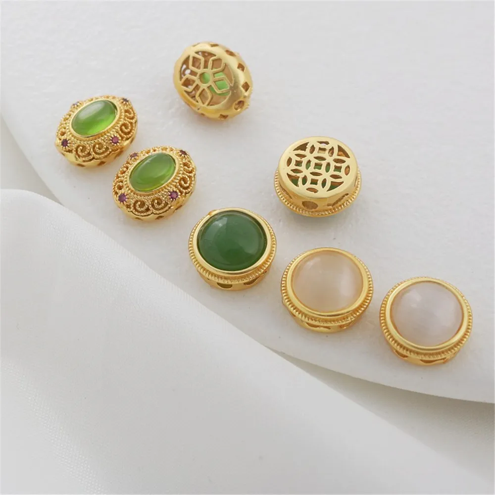 

18K Gold Color Inlaid with Matte Jade, Hollow Out Gold Separated Beads Handmade DIY Jewelry Accessories Necklaces Bracelets Bead