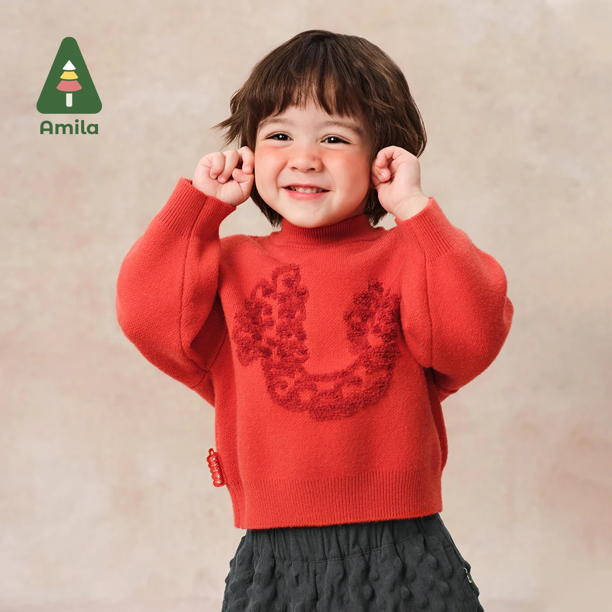 Amila Baby Sweater 2024 New Winter New Style Boys And Girls Chinese Style Design Comfortable Wear-Resistant Children\'s Pullover