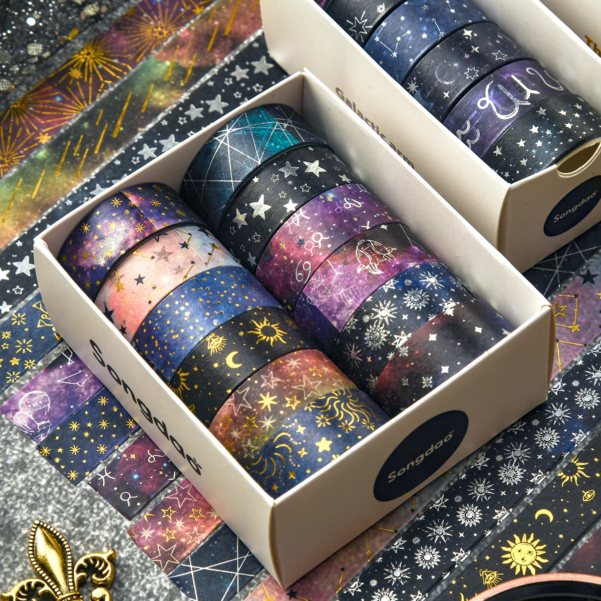 12-Roll Retro Starry Sky Washi Tape Set, 2M Long / 1.5CM Wide, Stationery Supplies and Gift Decoration, A Gift for Friends view 4
