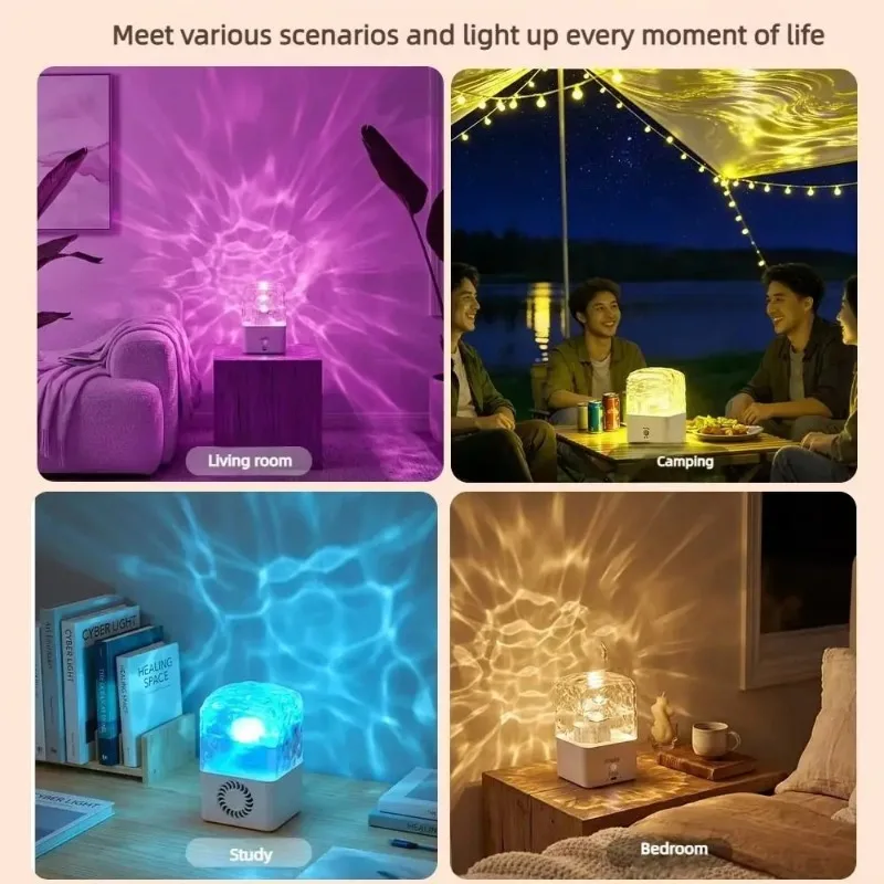 16 Colors LED Night Lights Water Ripple Projector Ambient Lighting with Remote Dimming Family Bedroom Decor Lamps