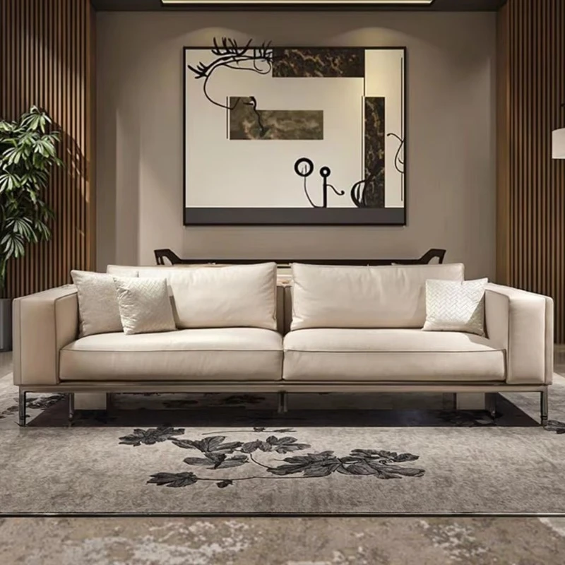 Sofa leather L-shaped brown set design luxury modern sofa leather sofa living room furniture
