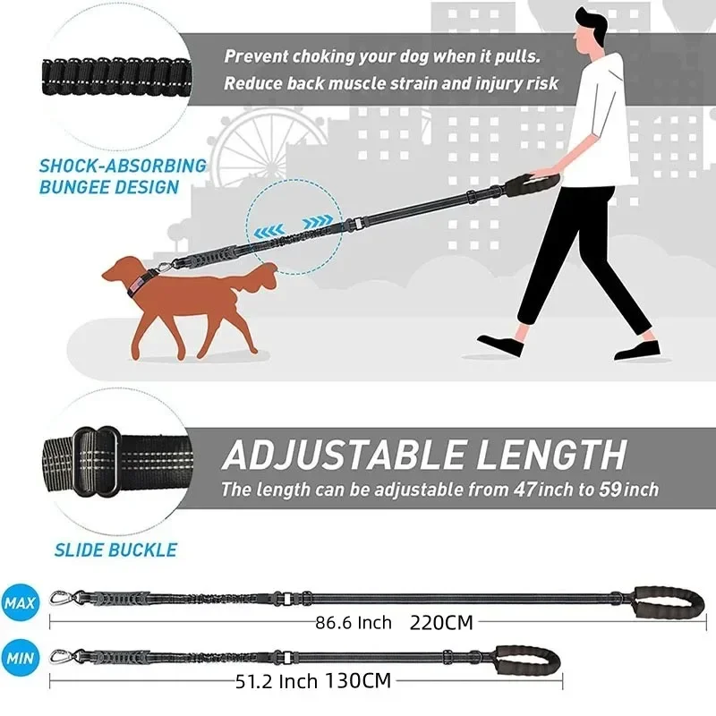 Shock Absorbing Reflective Pet Leash, Tactical Car Seat Belt Safety Leash