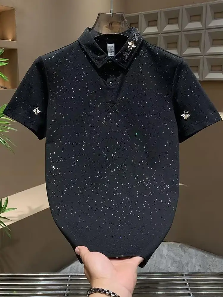 

Tianxing Faion Men's ort Sve irt Summer New Bee Embroidery Casual Sli Top Trendy Brand Polyester Fiber