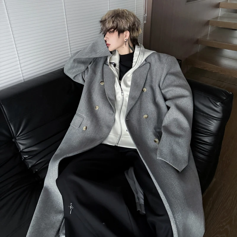 

Корейское мужское шерстяное пальто с капюшоном, винтажный костюм-двойка, осенне-зимняя модная одежда для мальчиков