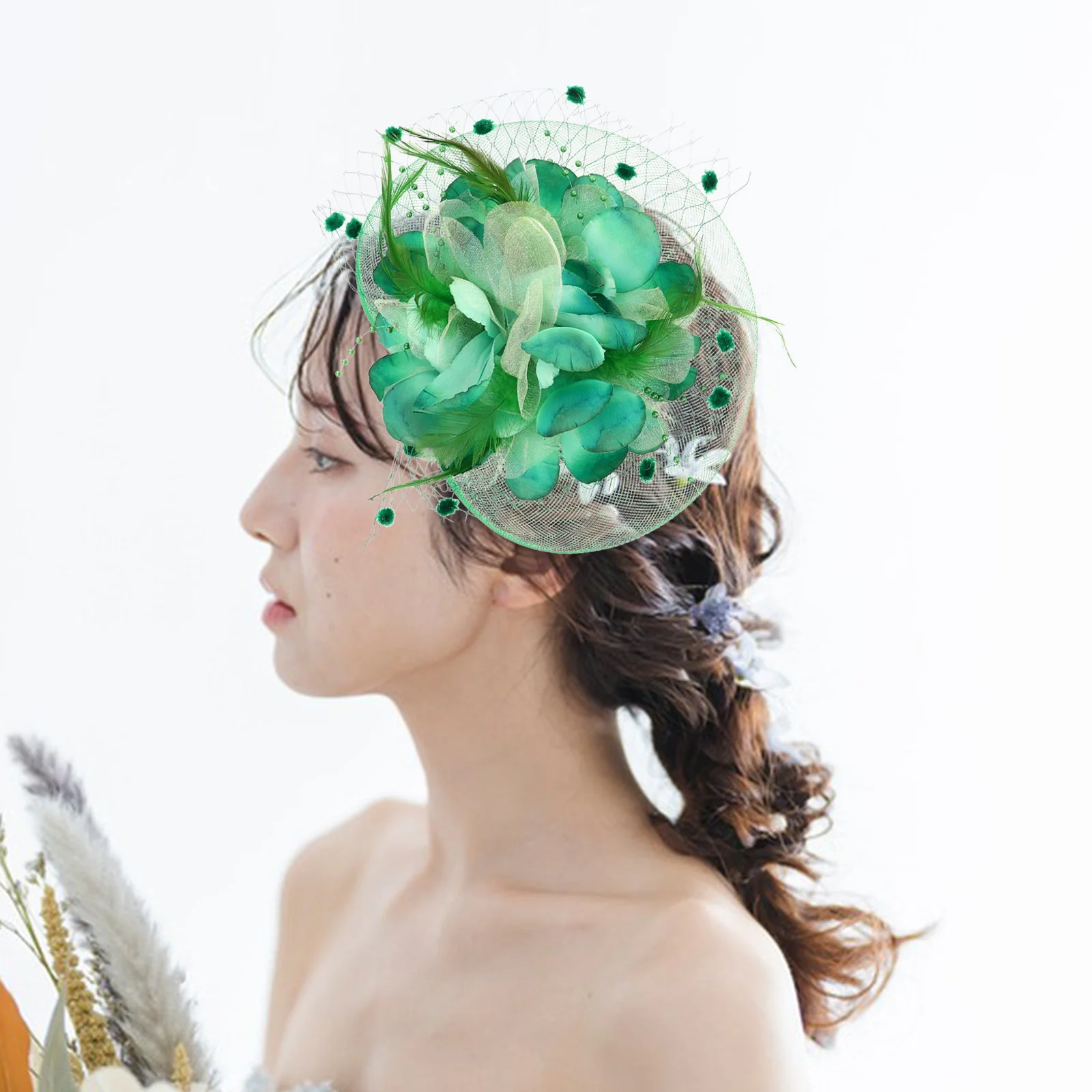 

Bridal Mesh Pearl Fascinator Hat Hair Clip Vintage Plume Small Top Hat Elegant Wedding Tea Party Hair Accessory