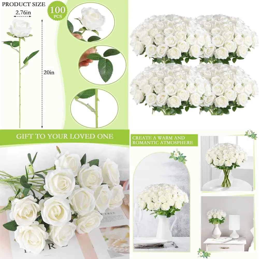 

Wholesale Realistic White Silk Roses for Weddings, Centerpieces, and Home Decoration (100 Pieces)