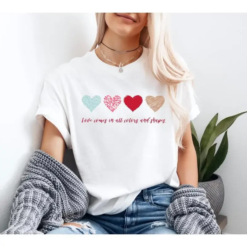 Love Comes in All Colors and Shapes T Shirt Valentine's Day Celebrating Diversity Acceptance Sweet Cute