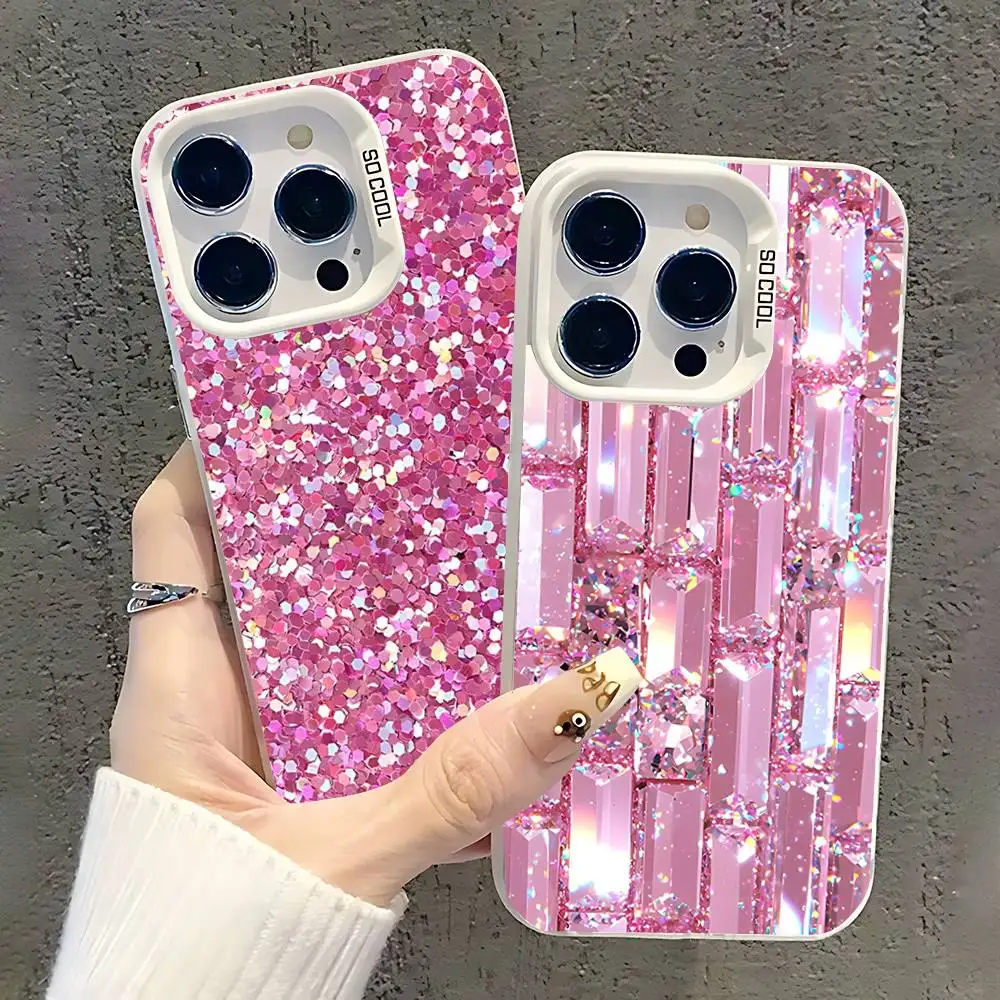 

Pink Glitter girl Phone Case For iPhone 17,16,15,14,13,12,11,Pro,XS,Max,Plus,Mini,SE White Candy Matte Shockproof Cover