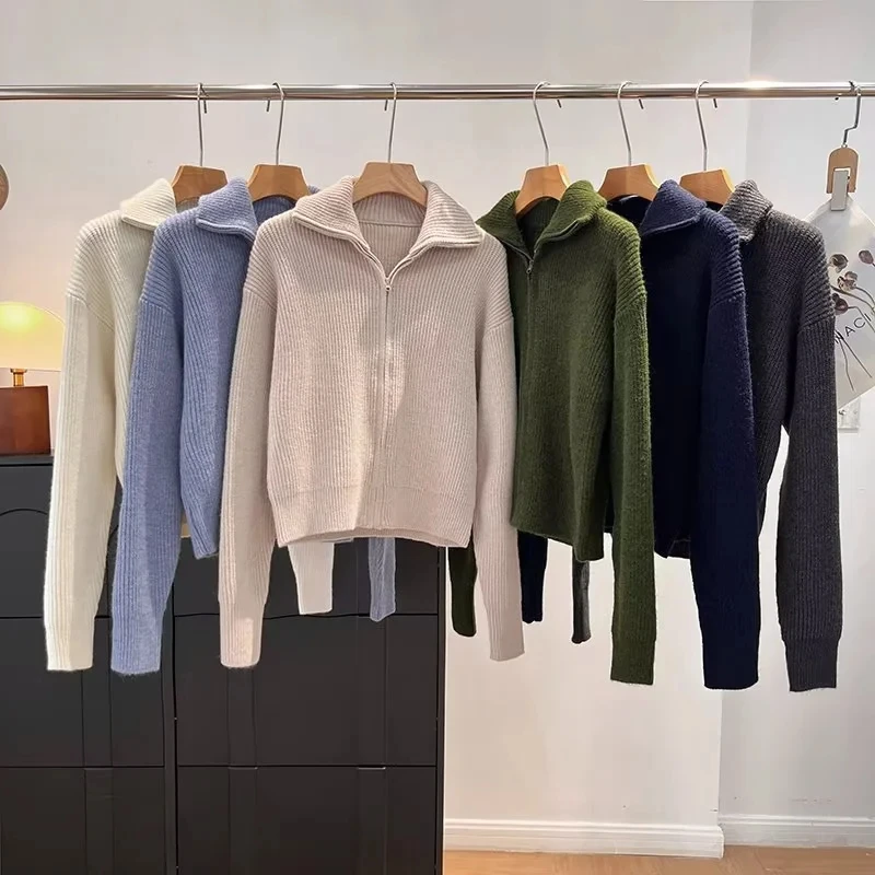 

Women's Loose Fit Zipper Knitted Open Cardigan Long Sve f High Collar Sweat Absorbent Autumn Winter New Sle Comfortab...
