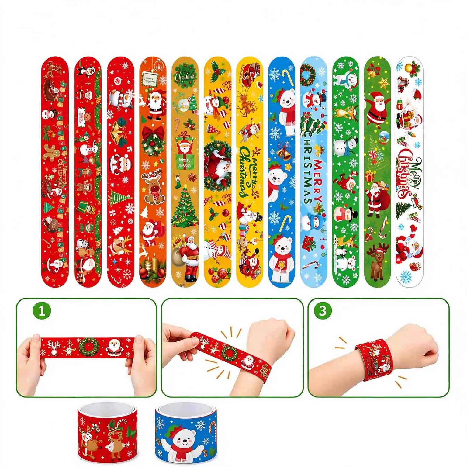 Christmas Cartoon Slap Bracelet, Stress Relief Santa Claus Wristband Fidget Toys, Christmas Party Kindergarten Reward Gifts