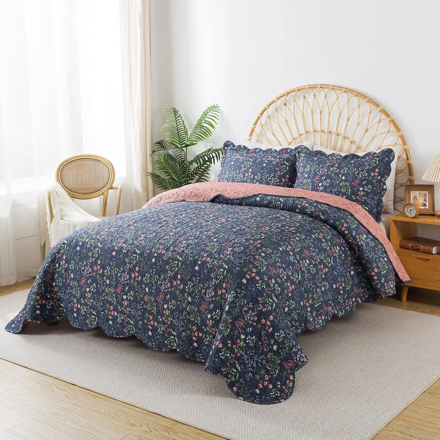 طقم لحاف من الألياف الدقيقة مكون من 3 قطع، مفارش سرير مرقعة قابلة للعكس، مجموعة مفروشات لجميع المواسم