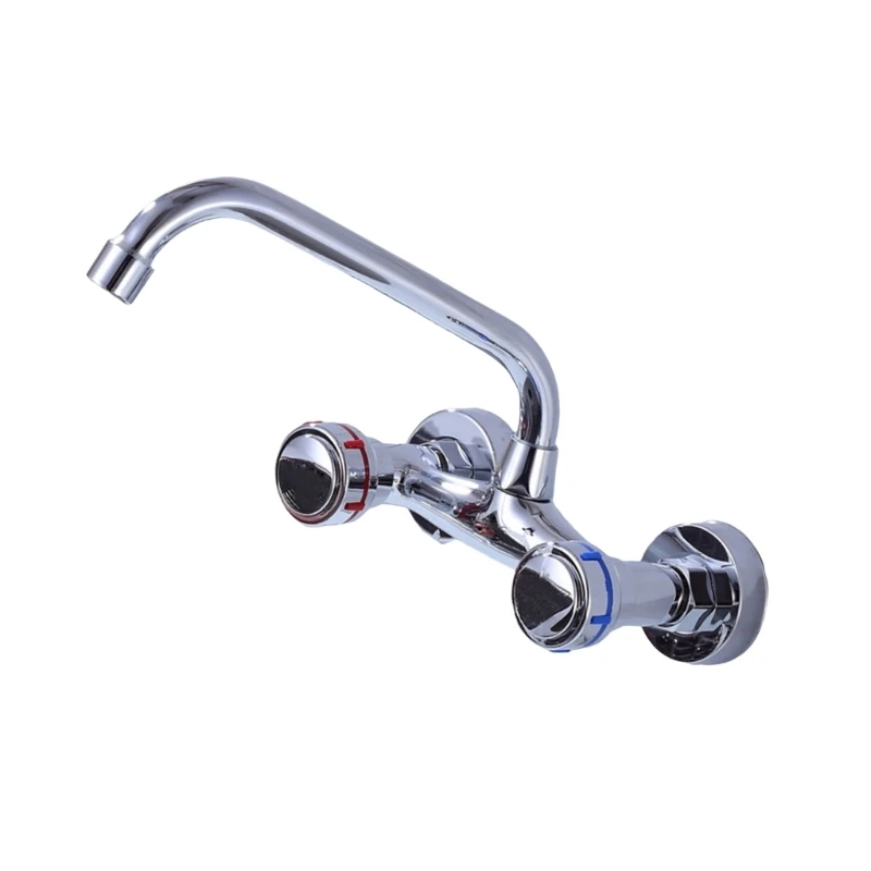 

Hot Cold Water Wall Faucet With Double Handles 360 Rotating Spouts for Washing Use
