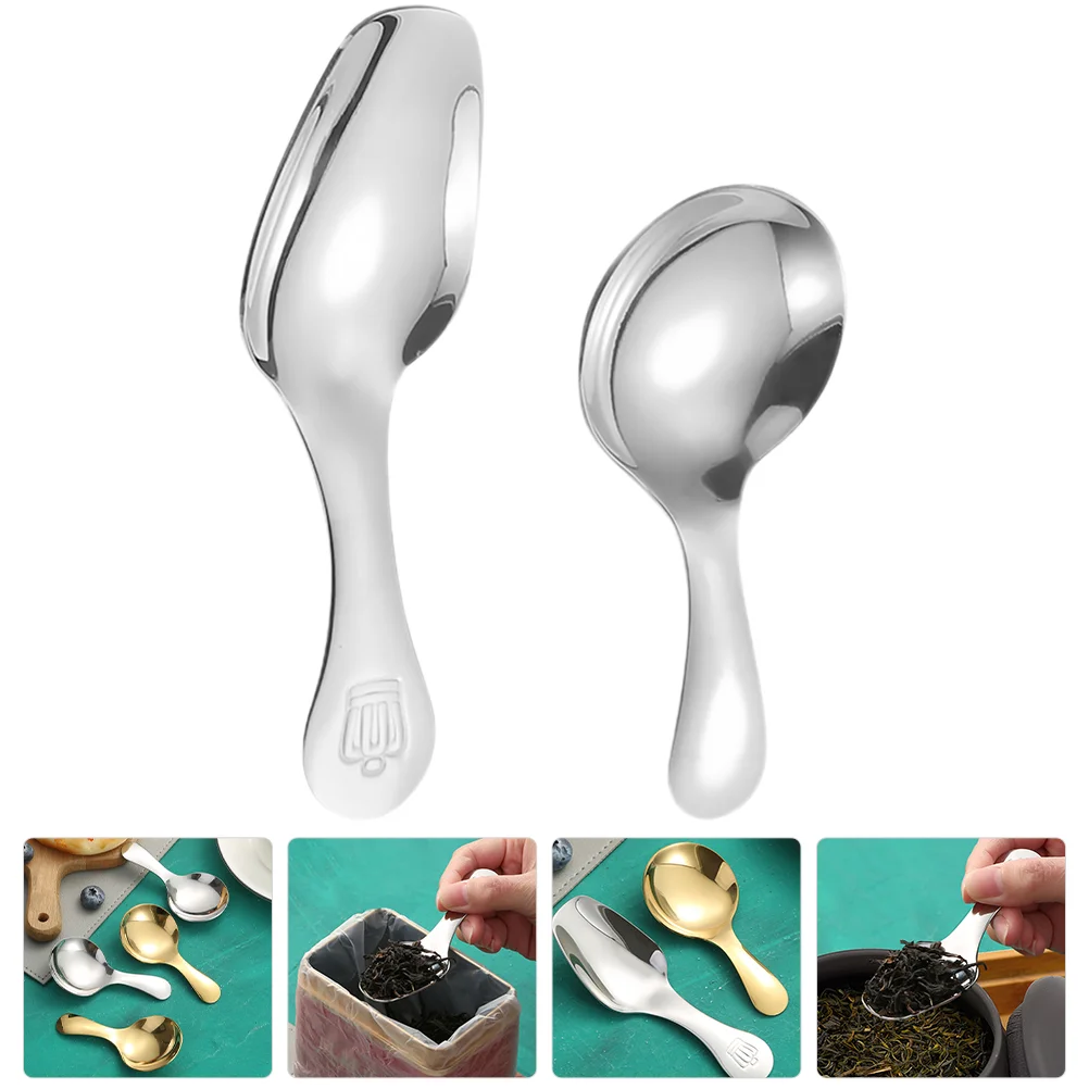 

2 Pcs Stainless Steel Ice Cream Scoop Children's Small Round Dessert Spoon Mini Short Handle Tea Tiny Spoons Coffee Convenient