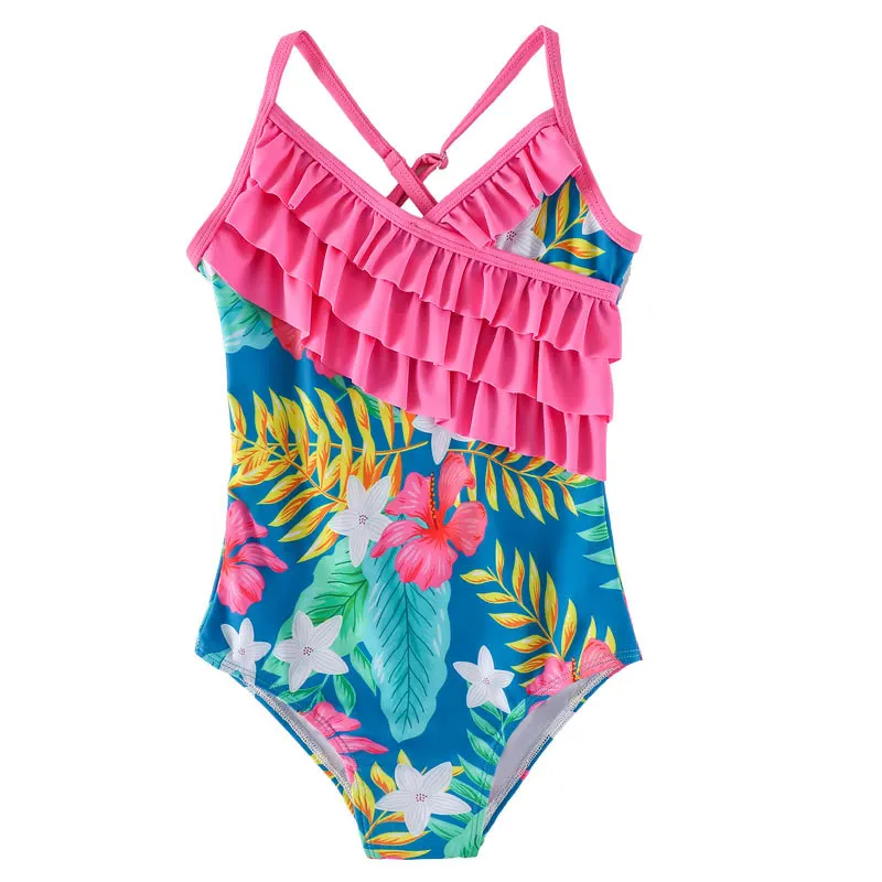 2024 Summer Teenager Girls Swimwear One Pieces Girls Swimsuit Ruffle Print Kids Bikini Sets Children Beach Swimsuit Bathing Set