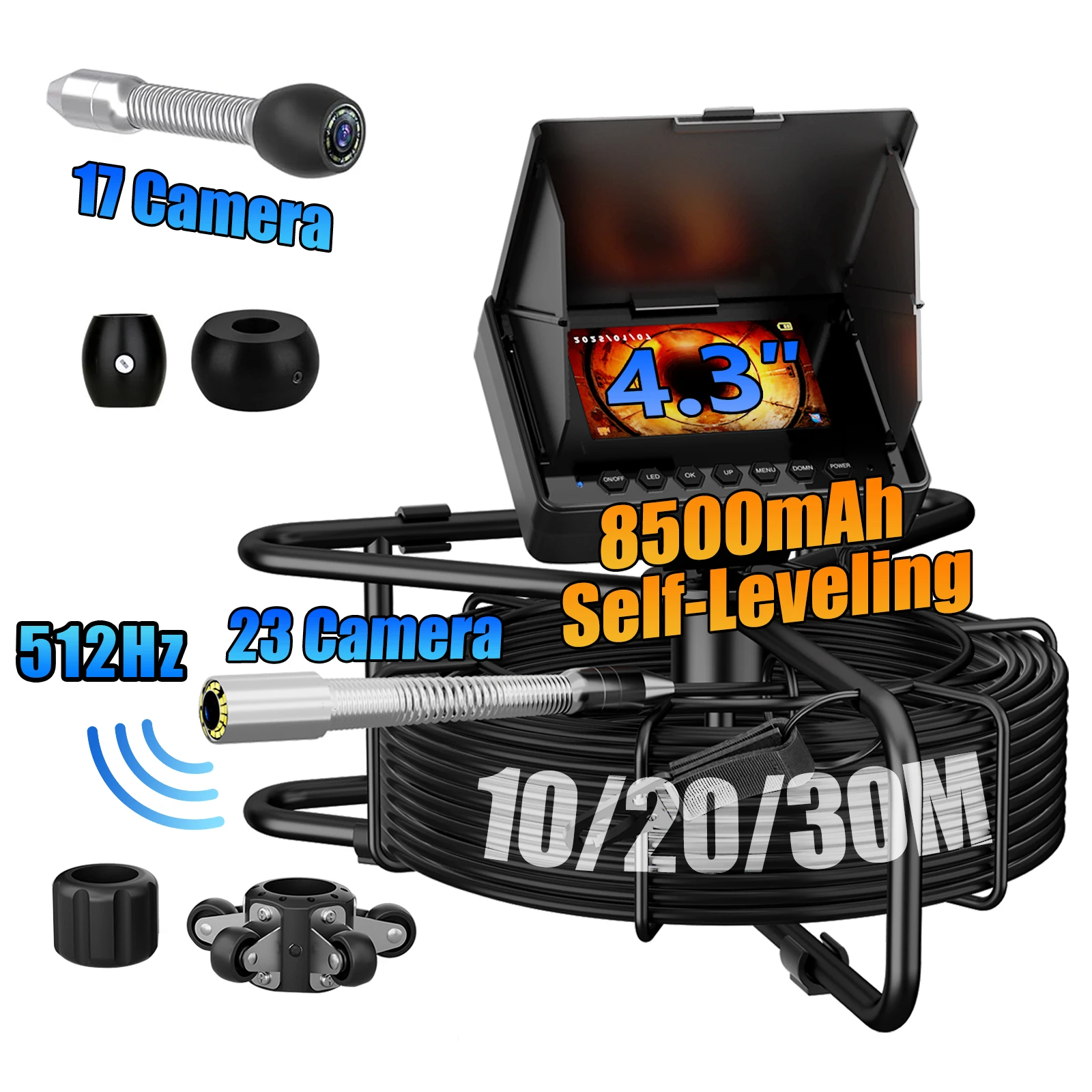 

Sewer Camera-512Hz Self-Leveling Sewer Inspection Camera with Meter Marking on cable, Waterproof Endoscope Camera with 12LEDs