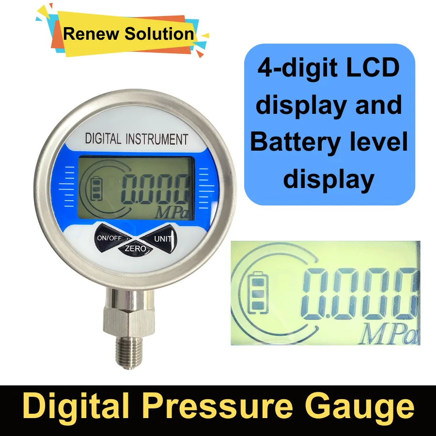 Imagem -06 - Lcd Digital Manômetro Hidráulico 0100mpa 60 mm Ss304 Óleo Combustível Água Medidor de Pressão 40mpa 6mpa 100kpa 500kpa