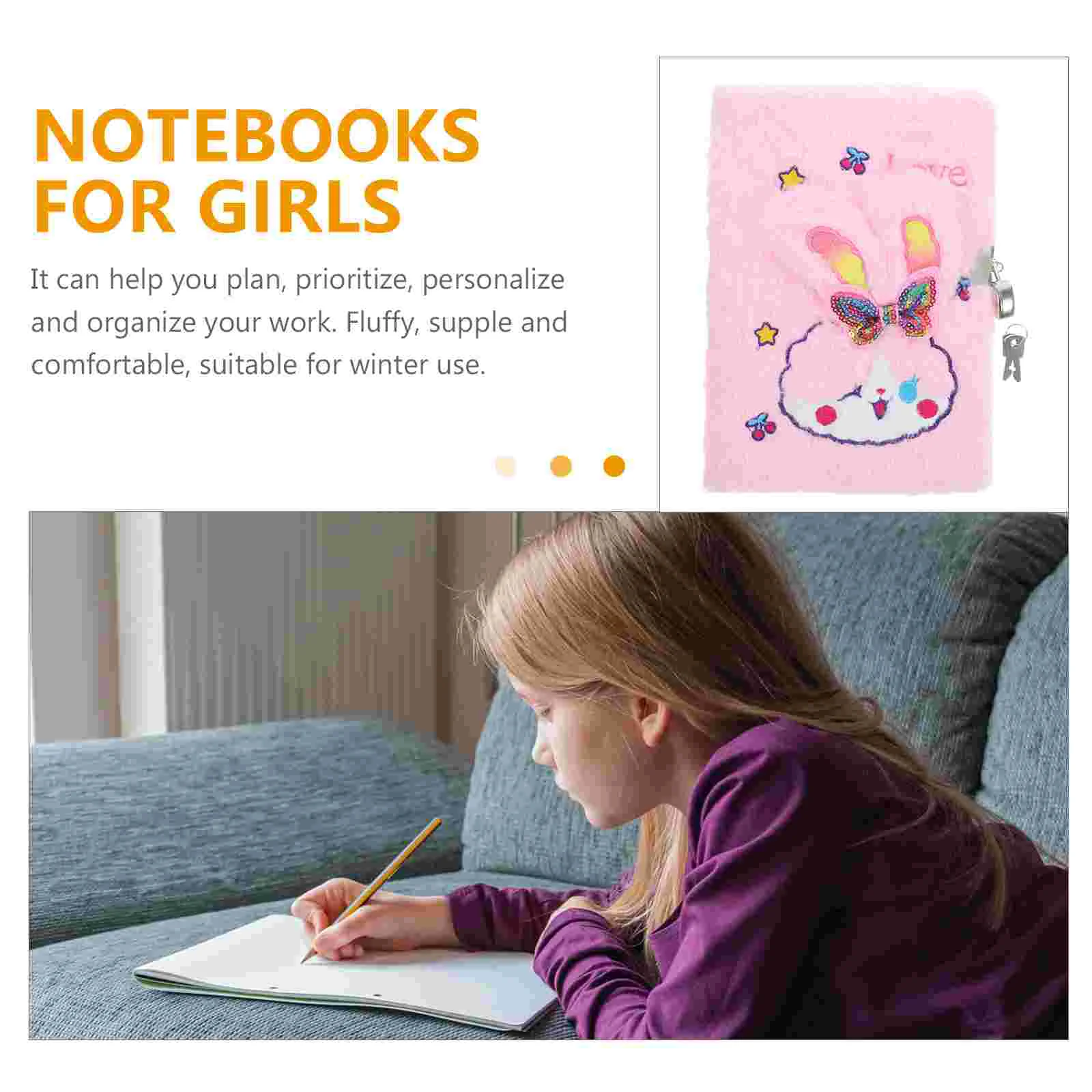 Plush Notebook Kids Toys Travel Write with Lock Lovely Fluffy Journal Paper Cartoon Multi-function Girl Diary Daily Use