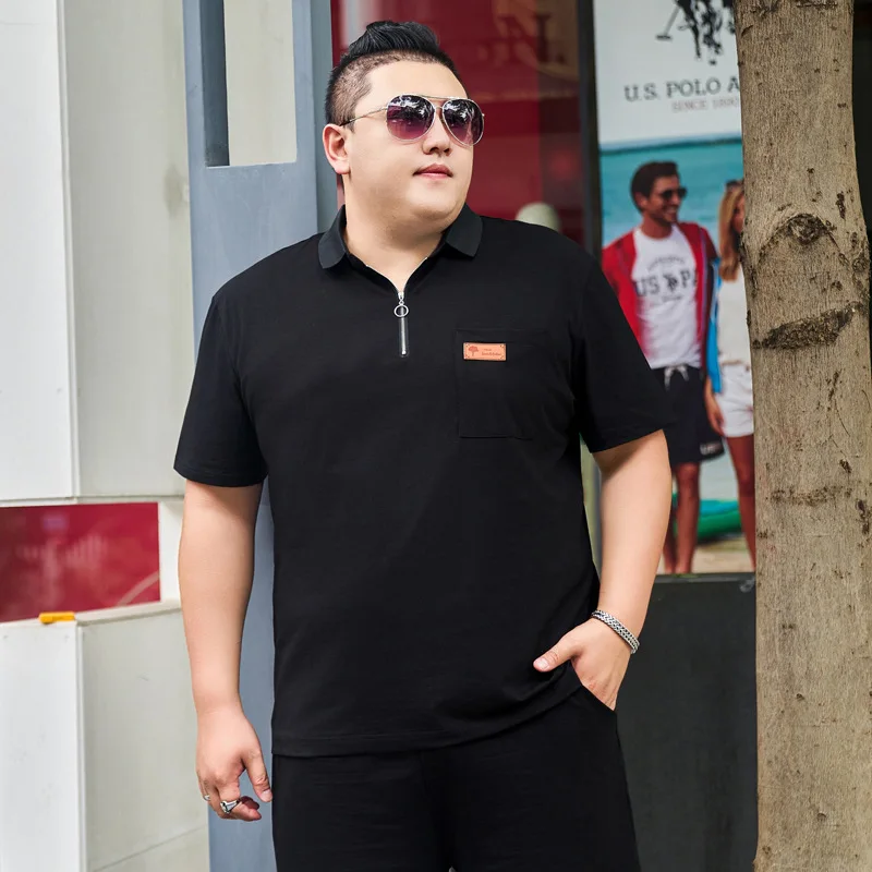 Men Plus Size Summer Short sleeved T Shirt Neck Casual Cotton Fashion Breathable Elastic Youth Fashion 6xl 7xl 145kg